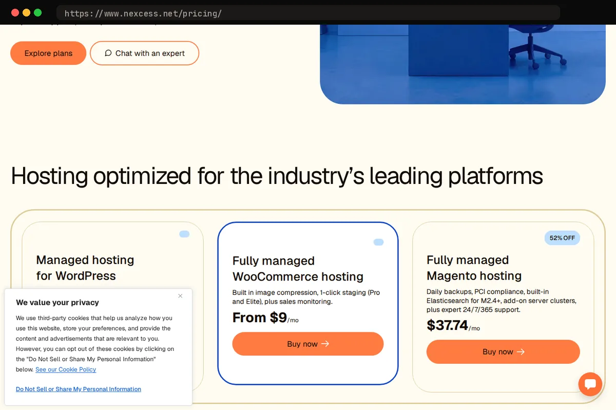 Nexcess pricing page, captured October 2026