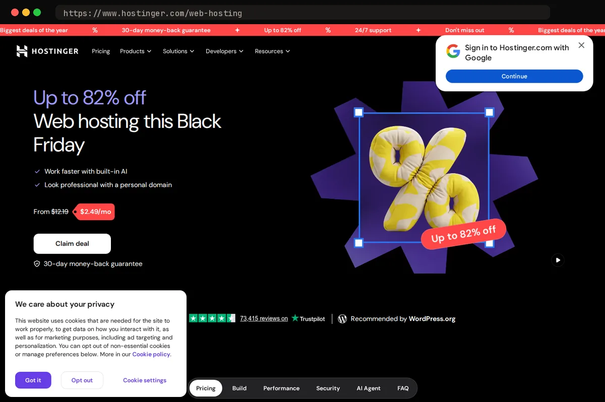Hostinger homepage, captured October 2026