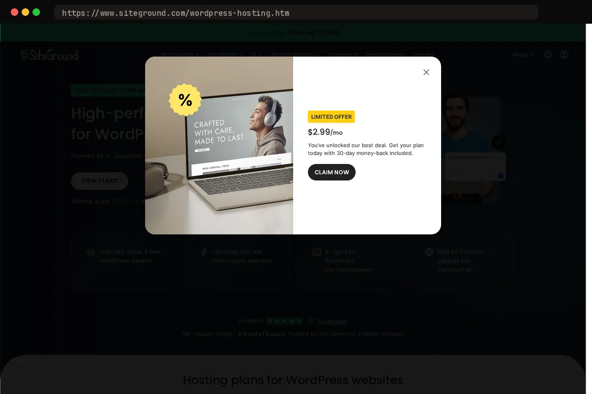 SiteGround homepage, captured October 2026